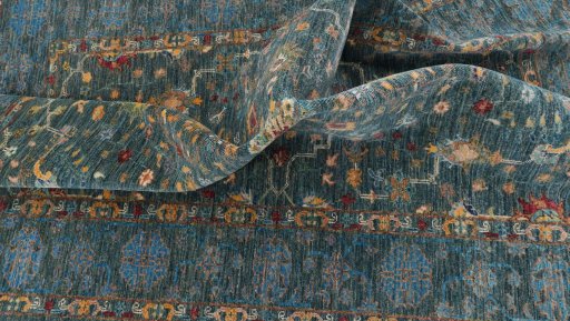 Full view of New Farahan rug from Pakistan, 200 × 146 cm in Green tones