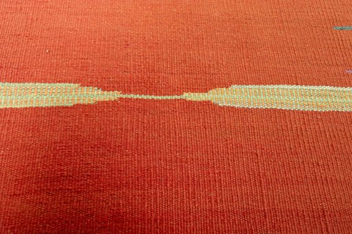 Backside of handmade New Kilim Sofre rug showing knot structure and weave density