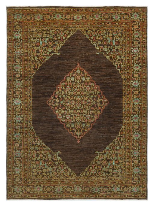 Full view of New Farahan rug from Pakistan, 239 × 177 cm in Brown tones