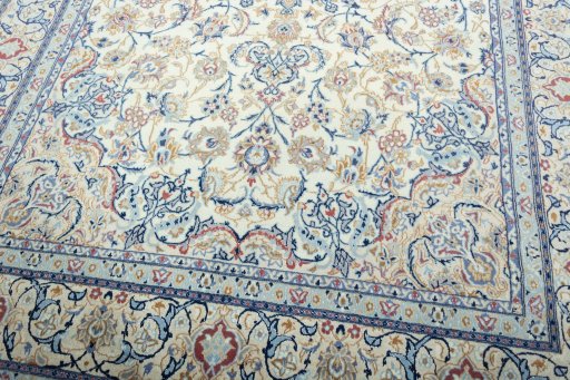 Close-up detail of 2000s Nain rug from Iran / Persia showing Wool weave