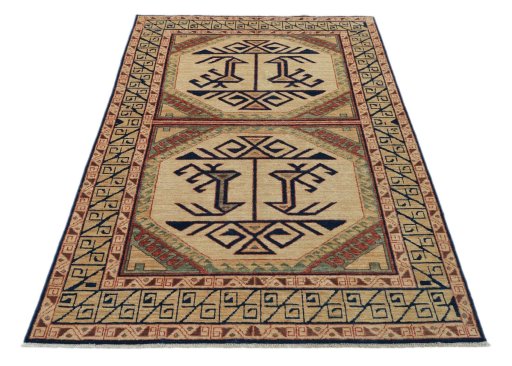 Surface texture of New Kazak rug with natural Wool and intricate pattern