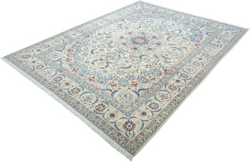 Corner detail of 2000s Nain rug showing border pattern and Wool pile