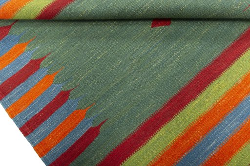 Full view of New Kilim Sofre rug from Turkey, 106 × 96 cm in Multi Color tones