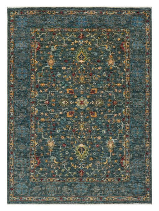 Full view of New Farahan rug from Pakistan, 200 × 146 cm in Green tones