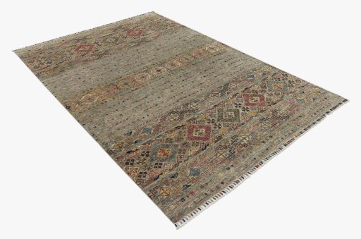 Corner detail of New Samarkand rug showing border pattern and Wool pile