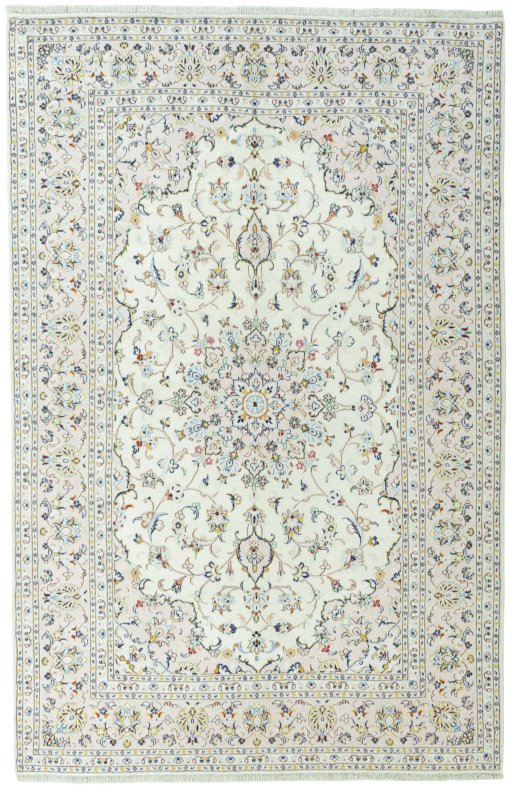 Full view of New Kashan rug from Iran / Persia, 308 × 200 cm in Beige tones