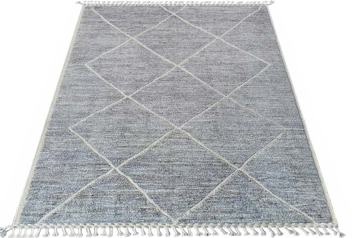 Corner detail of New Morocco rug showing border pattern and Wool pile