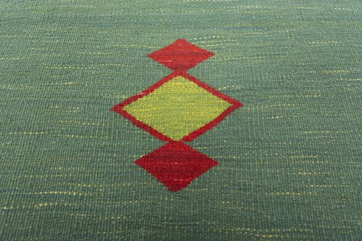 Backside of handmade New Kilim Sofre rug showing knot structure and weave density