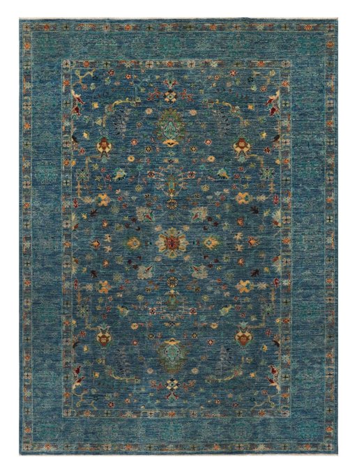 Full view of New Farahan rug from Pakistan, 225 × 168 cm in Green tones