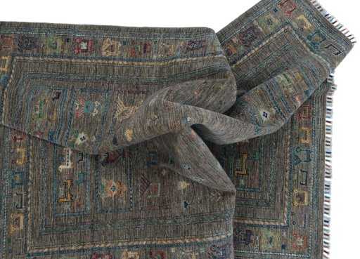 Full view of New Samarkand rug from Pakistan, 200 × 151 cm in Gray tones