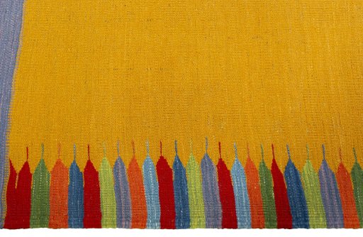 Close-up detail of New Kilim Sofre rug from Turkey showing Wool weave