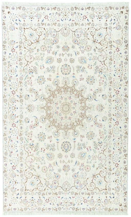 Full view of 2000s Nain rug from Iran / Persia, 255 × 158 cm in Beige tones