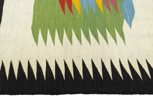 Close-up detail of New Kilim Sofre rug from Turkey showing Wool weave