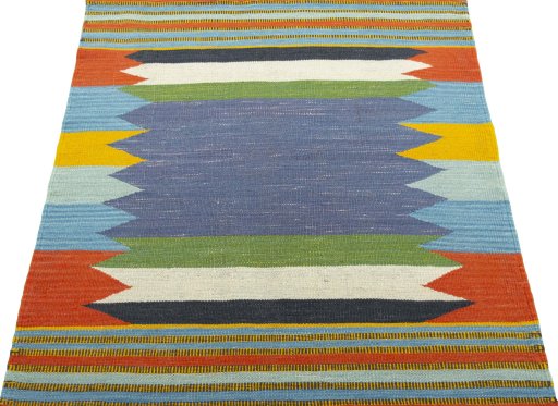 Close-up detail of New Kilim Sofre rug from Turkey showing Wool weave