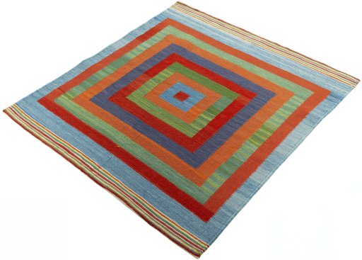 Corner detail of New Kilim Sofre rug showing border pattern and Wool pile