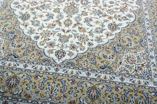 Close-up detail of 2000s Kashan rug from Iran / Persia showing Wool weave