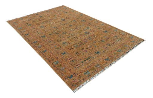 Corner detail of New Samarkand rug showing border pattern and Wool pile