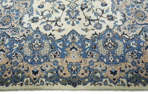 Full view of 2000s Kashan rug from Iran / Persia, 376 × 270 cm in Beige tones