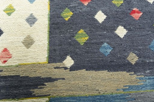 Backside of handmade New Kilim Dastan rug showing knot structure and weave density