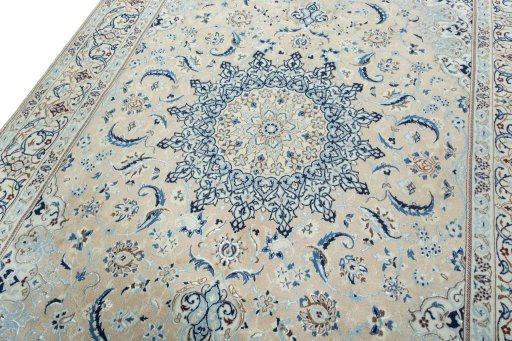 Backside of handmade 2000s Nain rug showing knot structure and weave density