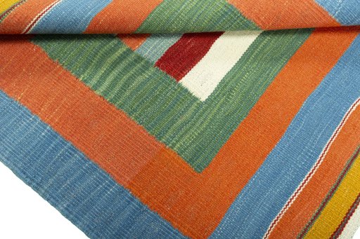Full view of New Kilim Sofre rug from Turkey, 85 × 80 cm in Multi Color tones