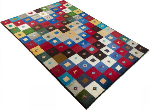 Close-up detail of 2000s Persian Gabbeh rug from Pakistan showing Wool weave