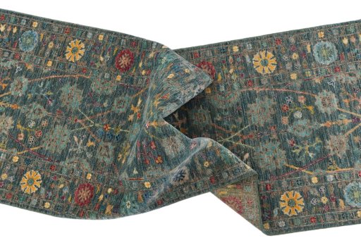 Full view of New Farahan rug from Pakistan, 246 × 77 cm in Green tones