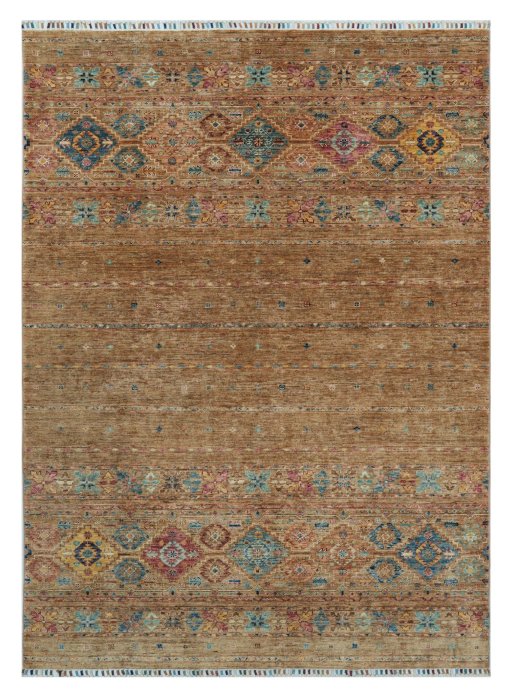 Full view of New Samarkand rug from Pakistan, 227 × 168 cm in Yellow tones