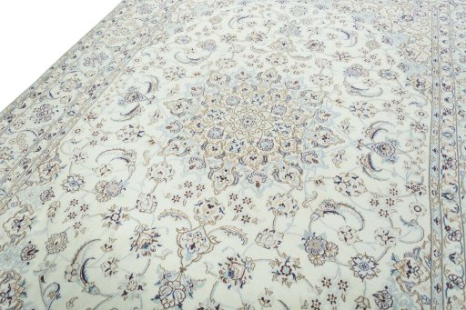 Backside of handmade 2000s Nain rug showing knot structure and weave density