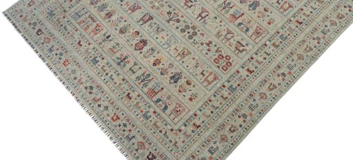 Backside of handmade New Samarkand rug showing knot structure and weave density