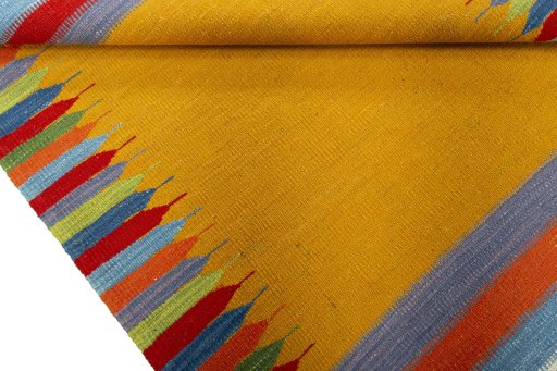 Full view of New Kilim Sofre rug from Turkey, 110 × 93 cm in Multi Color tones