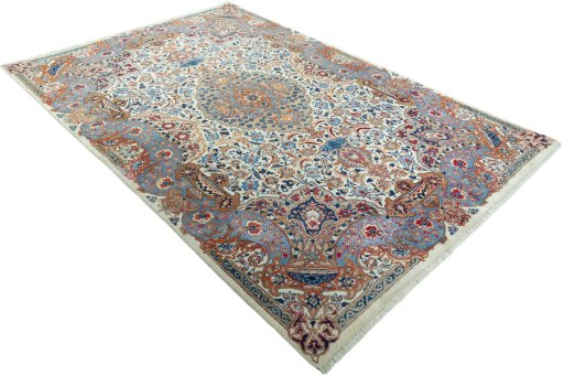 Close-up detail of 2000s Kashmar rug from Iran / Persia showing Wool weave