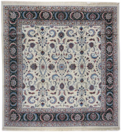 Full view of New Agra rug from India, 371 × 352 cm in Cream tones