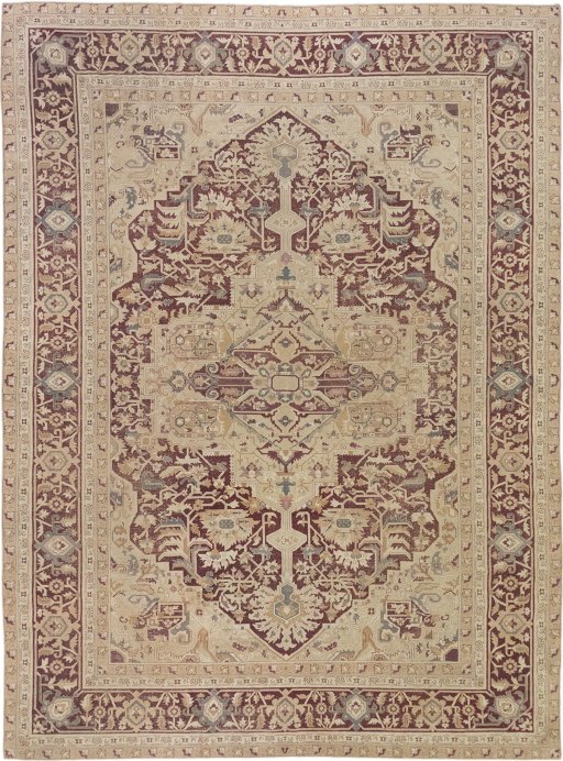 Full view of 1900s Amritsar rug from India, 425 × 315 cm in Dark red tones