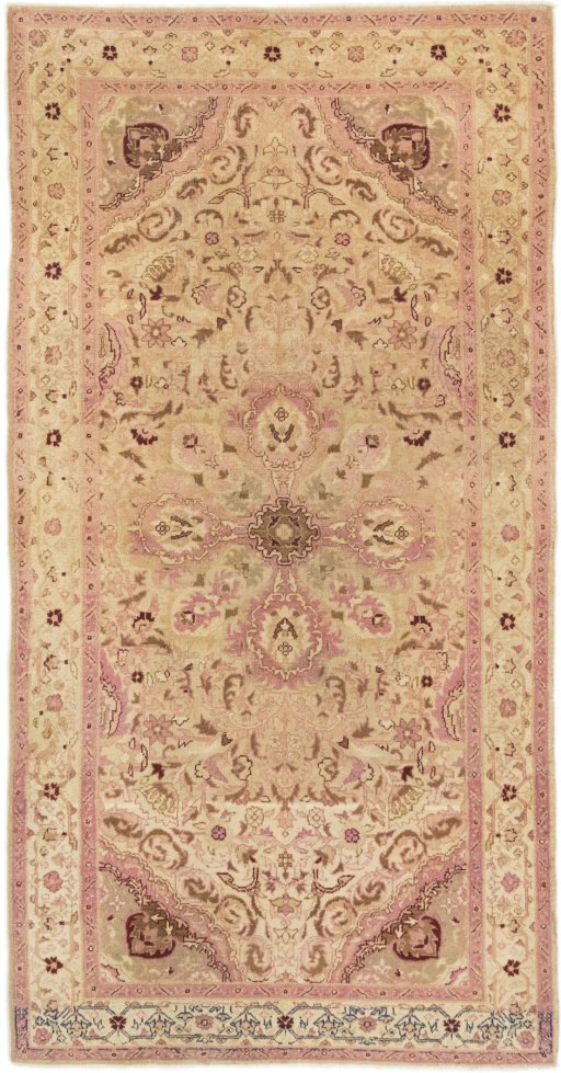 Full view of 1920s Amritsar rug from India, 244 × 124 cm in Cream tones