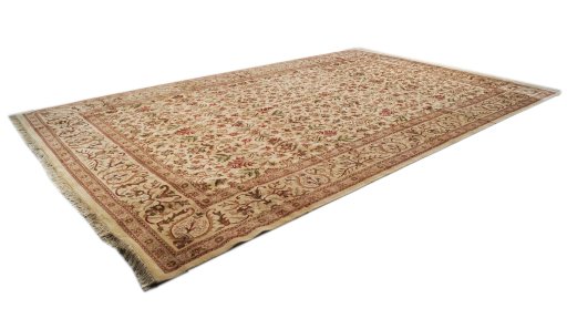 Corner detail of 1990s Jaipur rug showing border pattern and Wool pile