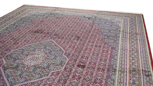 Surface texture of 1990s Jaipur rug with natural Wool and intricate pattern