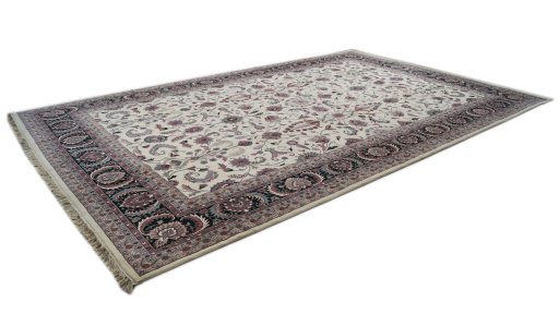 Corner detail of 1990s Jaipur rug showing border pattern and Wool pile