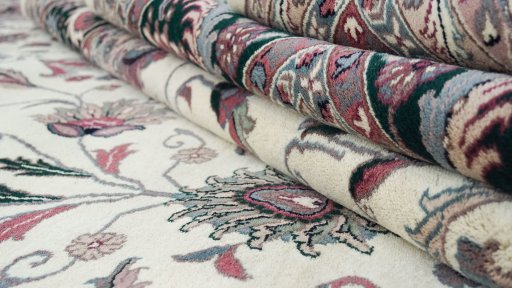 Close-up detail of 1990s Jaipur rug from India showing Wool weave
