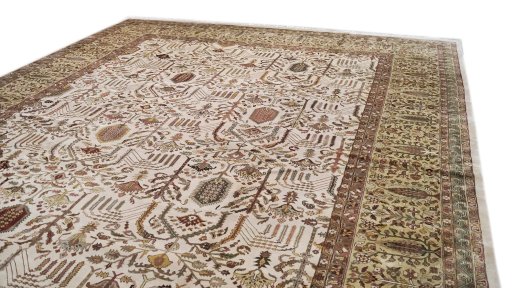 Backside of handmade 1990s Jaipur rug showing knot structure and weave density