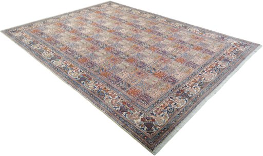 Close-up detail of 2000s Moud rug from Iran / Persia showing Wool weave