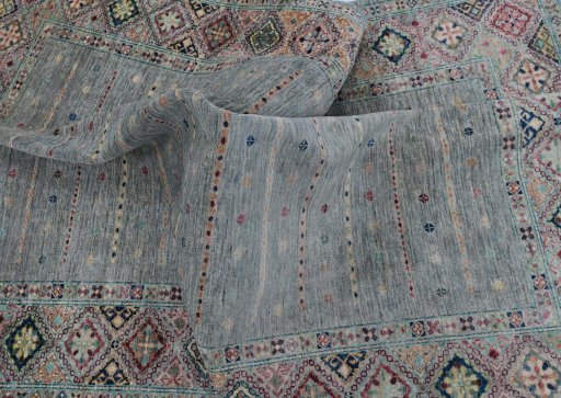 Full view of New Samarkand rug from Pakistan, 243 × 167 cm in Gray tones