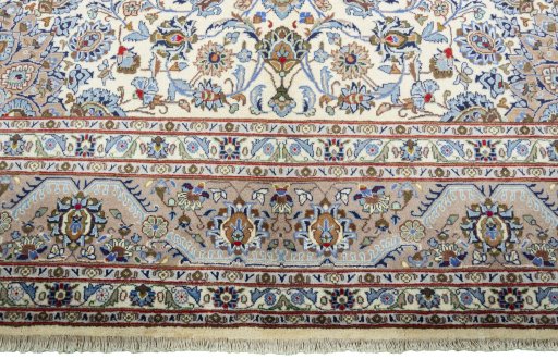 Full view of New Kashmar rug from Iran / Persia, 392 × 296 cm in Beige tones