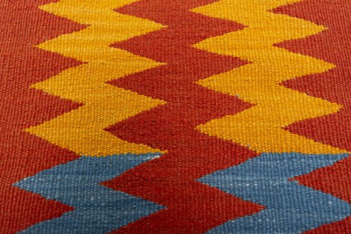 Backside of handmade New Kilim Sofre rug showing knot structure and weave density