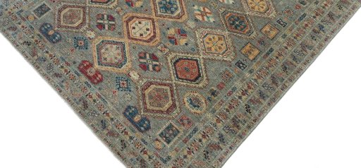Backside of handmade New Kazak rug showing knot structure and weave density