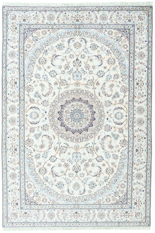 Full view of 2000s Nain rug from Iran / Persia, 297 × 202 cm in Beige tones