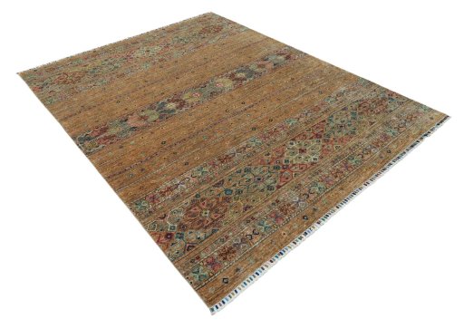 Corner detail of New Samarkand rug showing border pattern and Wool pile