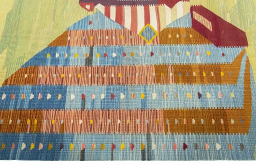 Close-up detail of New Kilim Dastan rug from Turkey showing Wool weave