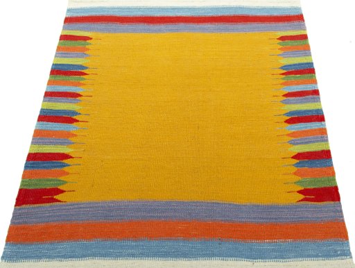 Close-up detail of New Kilim Sofre rug from Turkey showing Wool weave