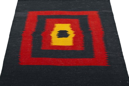 Close-up detail of New Kilim Sofre rug from Turkey showing Wool weave